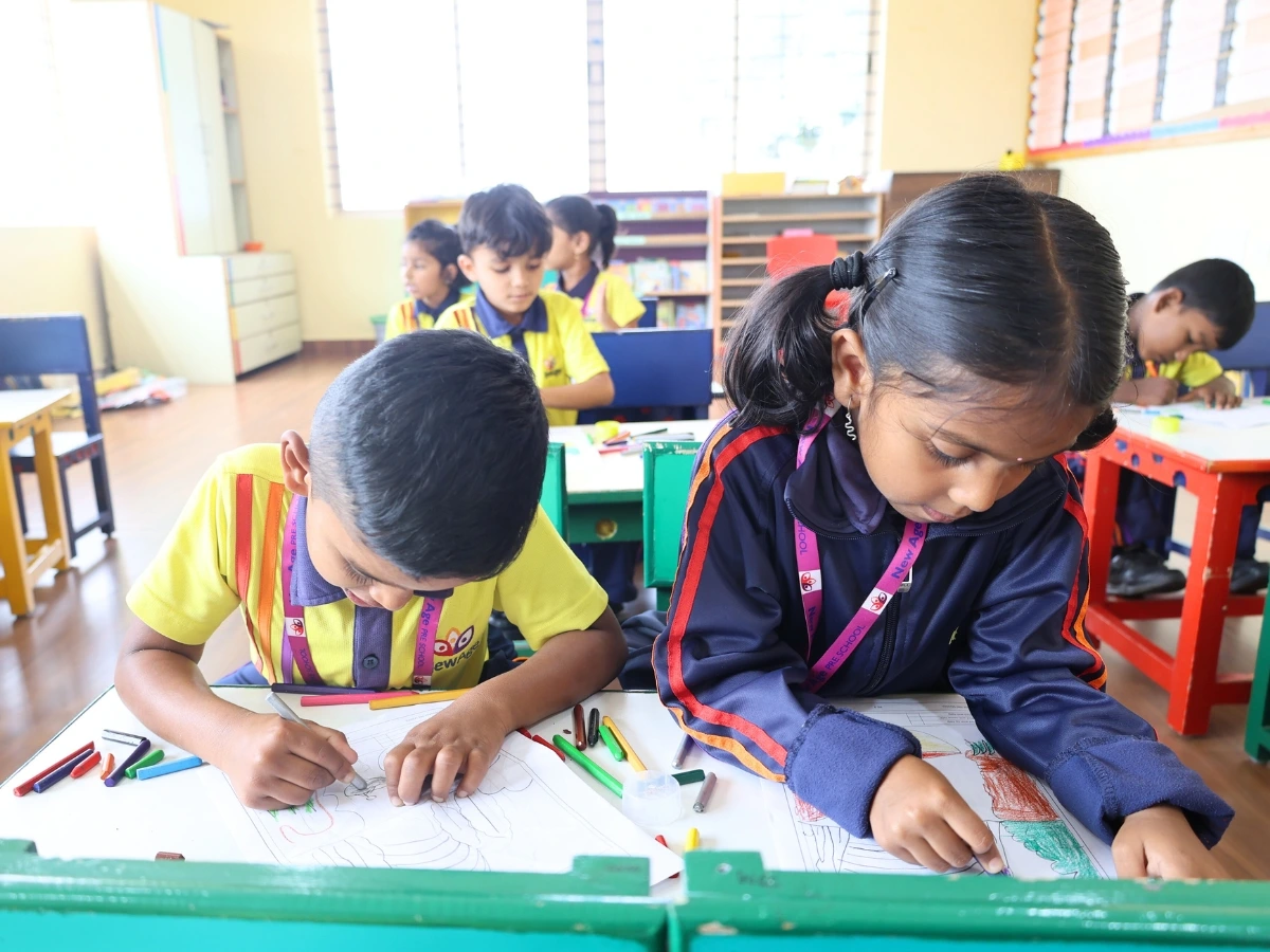 Happy preschool children engaged in learning activities