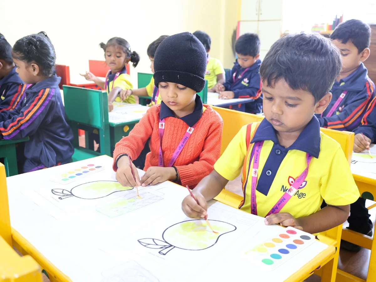 Diverse children participating in classroom activities with teacher support